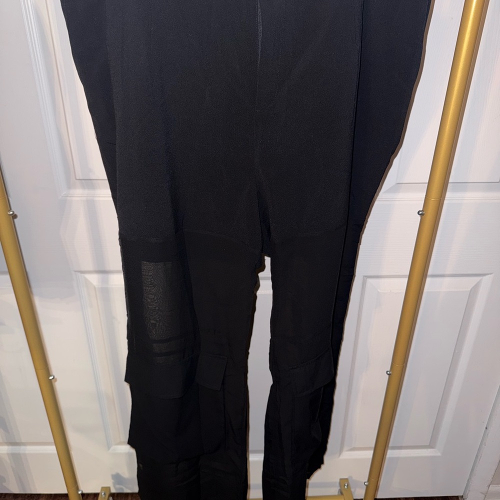 Black Wide-Leg Panel Trousers